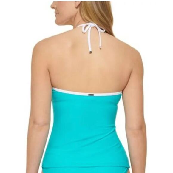 Calvin Klein V-Wire Bandeau Halter Tankini Top Swim Tropical Blue Small NWT - Picture 3 of 8